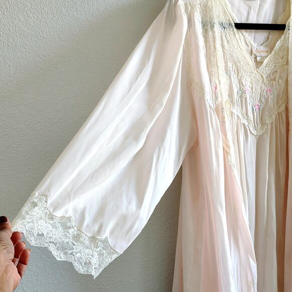 Barbizon Size Large Blush Pink Floral Sleeveless Nightgown Robe Set Negligee Vtg - Picture 4 of 13